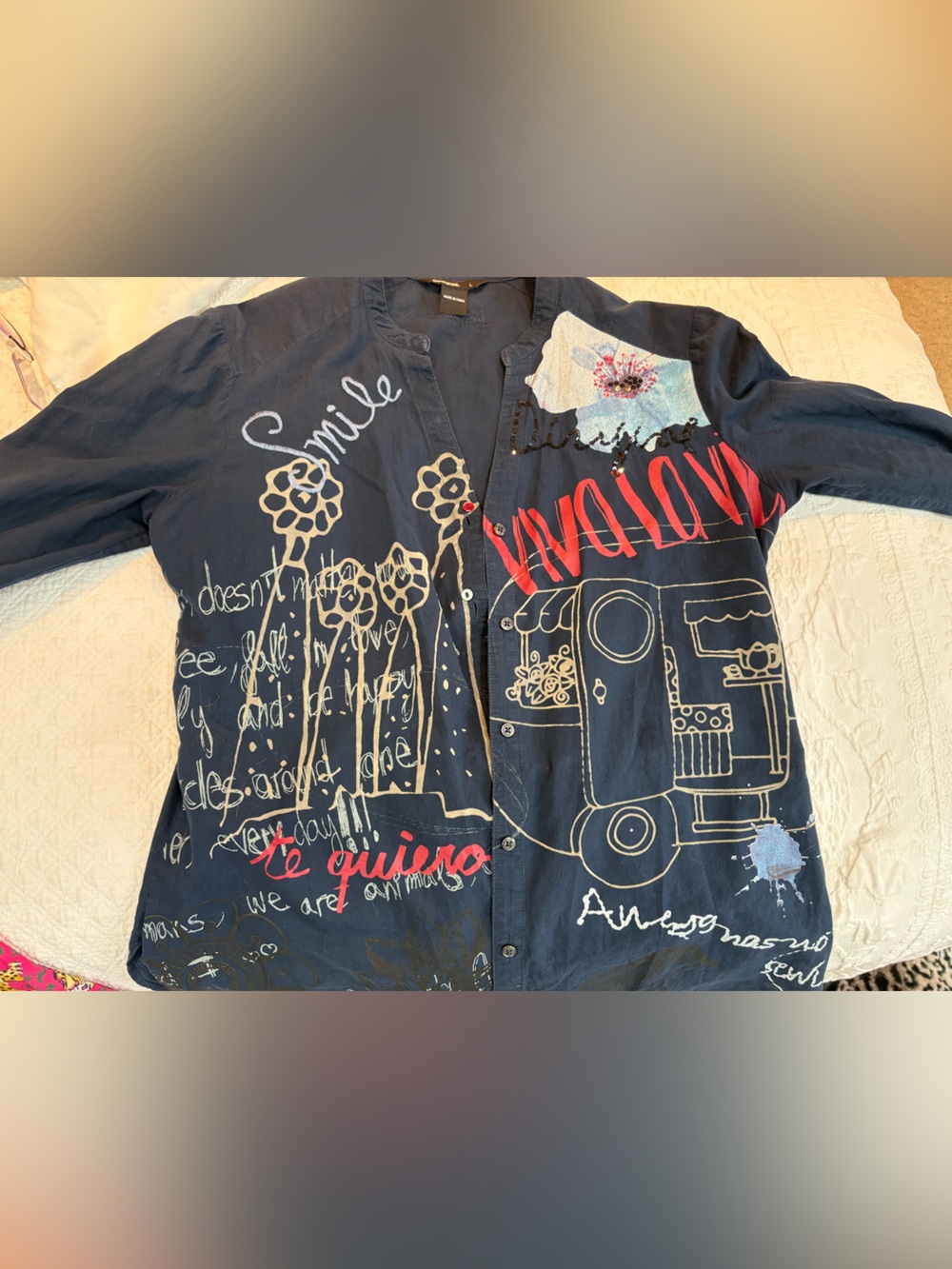 Killer Desigual Graffiti Shirt Navy Blue Cotton Tie at Cuffs Viva We are Animals
